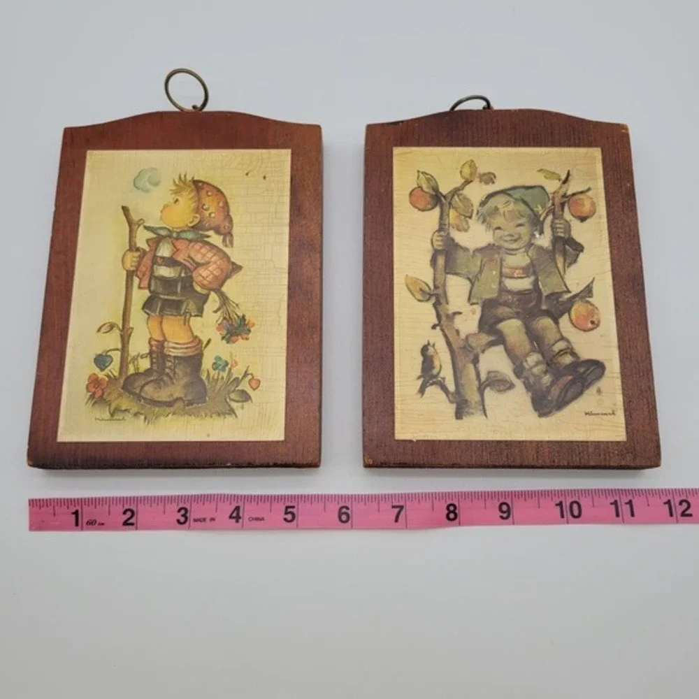 Set of 2 Vintage Hummel Goebel Figurine Wooden‎ Plaques